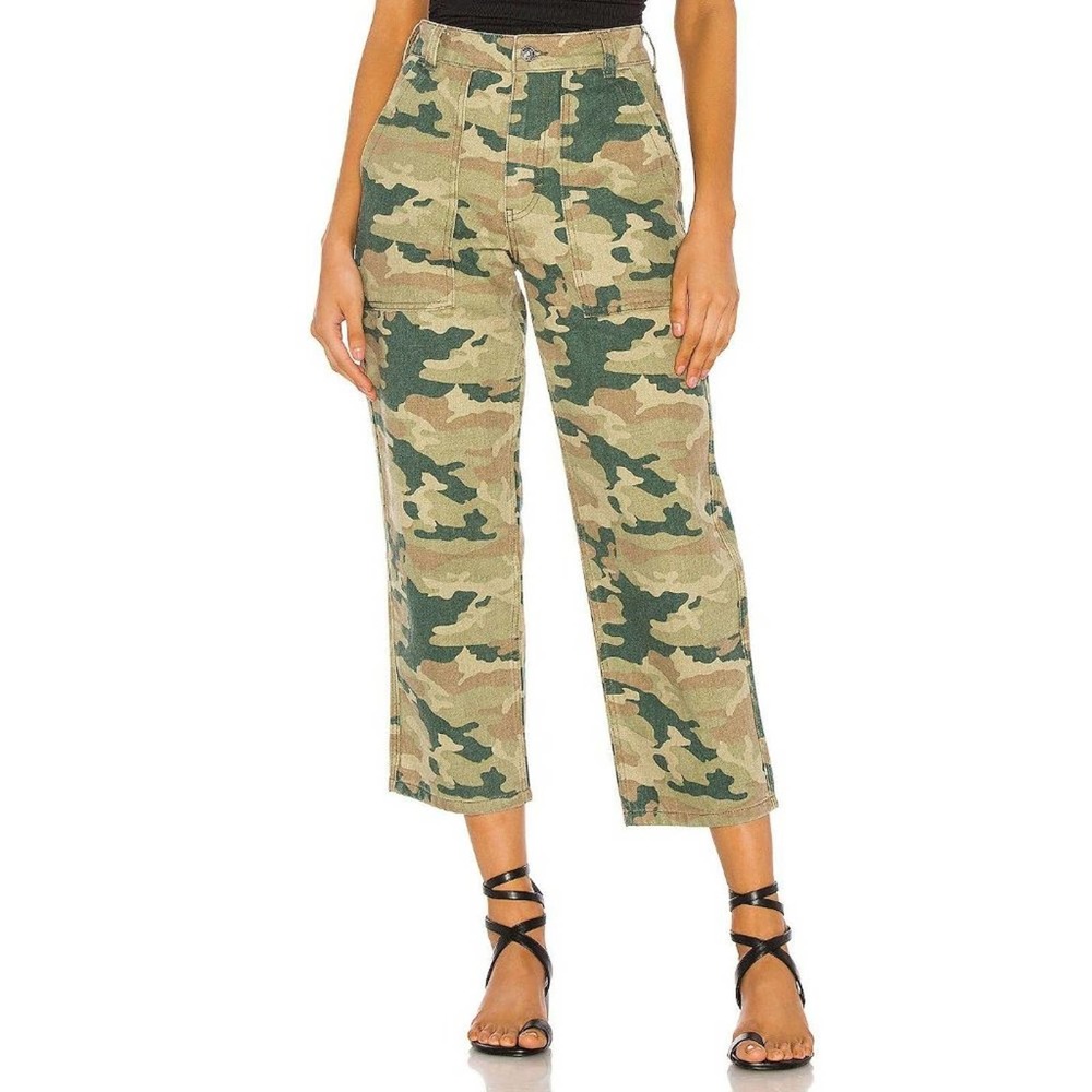 Free People Crop Jeans Remy Camouflage Camo Boho Casual Straight Leg New 26